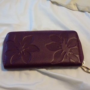 Purple embossed floral zip wallet unbranded